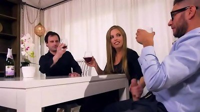 Sneaky handjob To Her Husband's manager Under The Table - full video On FreeTaboo.Net