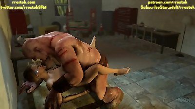 Kara properly pulverized by disgusting yam-sized ogre 3d animation