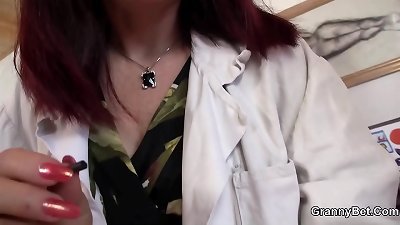 red-haired aged lady bj's and rides his pipe