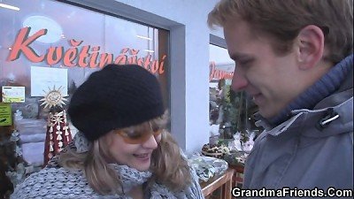 2 fellows pick up mature and smash her hard