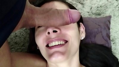 whorey mother enjoying the young guy's jizz-shotgun