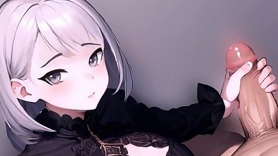 hentai lady jacking off a fat man sausage in pov