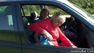 Outdoor hook-up with 70 years elder grandmother