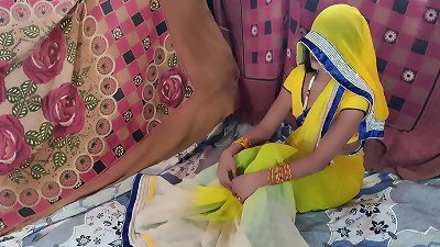 Indian super molten newly Married couple fuck-a-thon In Yellow Saree Clear Hindi Audio Desi vid