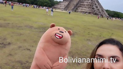 No pantys at Chichen Itza México .... i got some introduces for displaying my cootchie and let them knead a little bit  utter flick on bolivianamimi.tv