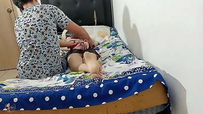 saying goodnight to my stepsister before going to sleep.