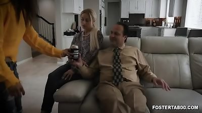 asian teen Aria Skye is very excited to get adopted by Misha Mynx and her husband.But this couple is mischievous and greets  Aria with a scorching family 3some.