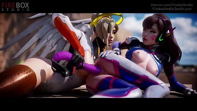 Overwatch lesbo 12 inch 2 sided fake penis coochie sticking