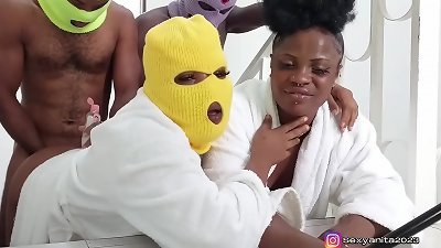 1st time having a group smash fuck-fest under our duplex staircase