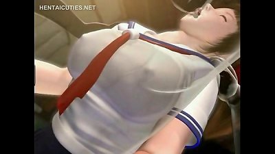 busty anime beauty enjoys blowjob