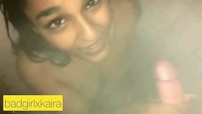 Real INDIAN amateur escort fellates dick in bathroom