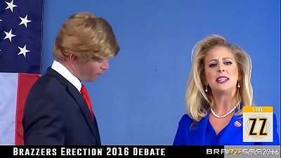 Donald Drumpf drills Hillary Clayton during a debate