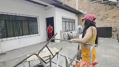 "NEW year GIFT: Homeless girl eats BANANA while getting doggy anal