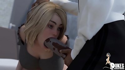 While large ass ebony wife sucks dick, big-black-cock gets sucked and tears up white gash