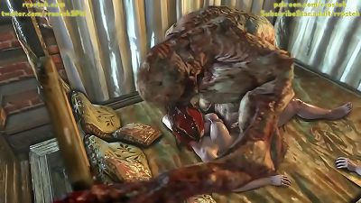 Ciri and Triss smashed rock hard by monster Ghouls