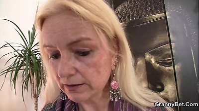 senior blond leaps on his fat meat