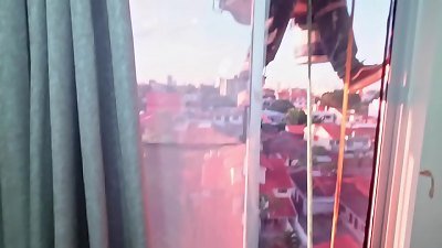 screwing my stepdaughter's donk when suddenly a window cleaner shows up and catches us having sex. She got extrimely nervous but got too excited and we continued fucking. Casual spycam moment. stepfather opens the curtains so the cleaner can witness 