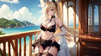 naughty blonde gets aroused when she receives visitors on her bedroom balcony, she knows she's very nasty and would let herself be caught at any moment (Over 18) (Hentai Anime) (AI-generated)