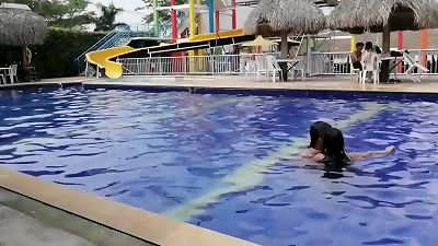 We gave each other a sweet ravage the dwarf and I in the pool we started masturbating and nailed until he ran