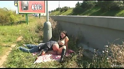 horny couple Public lovemaking Roadside