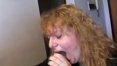 excited mature girl plays with bone and toys in her hole