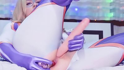 naughty mount nymph tore her herosuit to make her poon cum drizzle after double penetration with dildos - MHA manga porn costume play Spooky Boogie